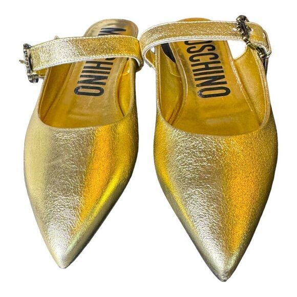 NWT Moschino Flat Slingback Pointed Ballet Mules in Gold Leather Size 39 - Picture 7 of 10